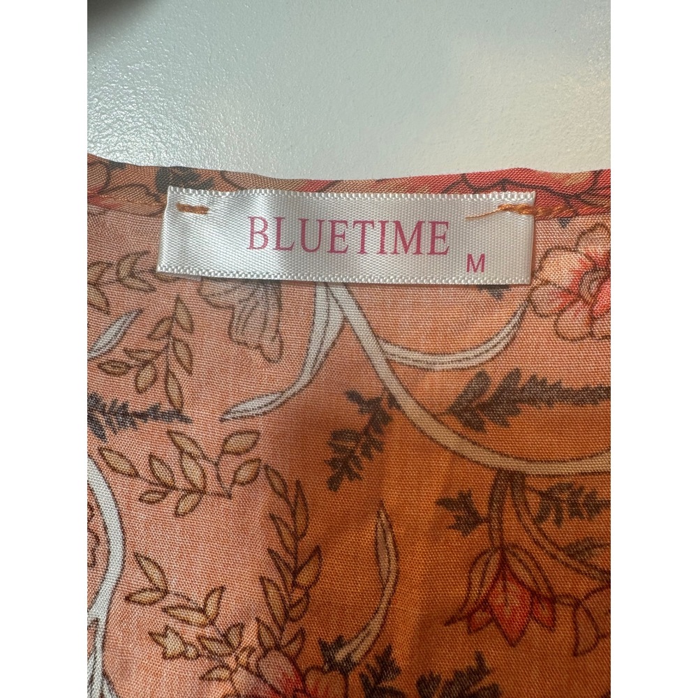 Bluetime Womens Boho Orange Floral Paisley Viscose Long Sleeve Midi Dress Medium - Picture 7 of 8